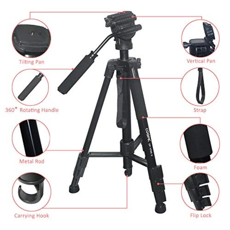 Coopic CP VT05 II Foldable Tripod with Max Height, Black
