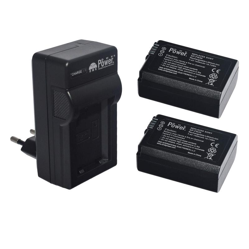 DMK Power TC600E Battery Charger with 2 NP-FW50 Battery for Sony NEX-3 3N NEX-5T NEX-6 NEX-7 A5000 A6000 A7 Camera, Black