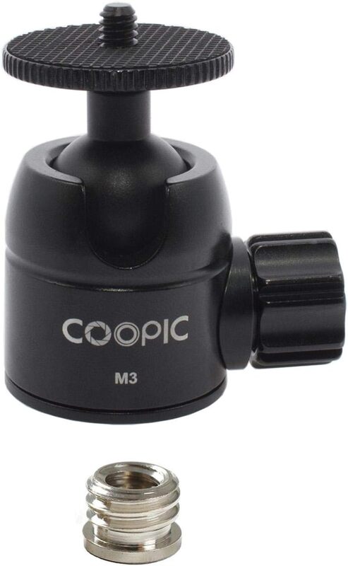 Coopic M3 Metal 360 Degree Pan 90 degree Tilt Tripod Mount Head with 1/4 Screw for Digital Camera Compact DSLR Cell Phone, Black