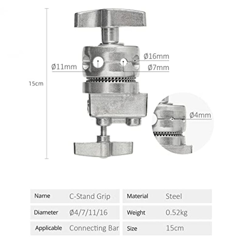 Coopic Stainless Steel C Stand with Holding Arm & Grip Head for Video Reflector Monolight Photography, 2 Piece, Silver