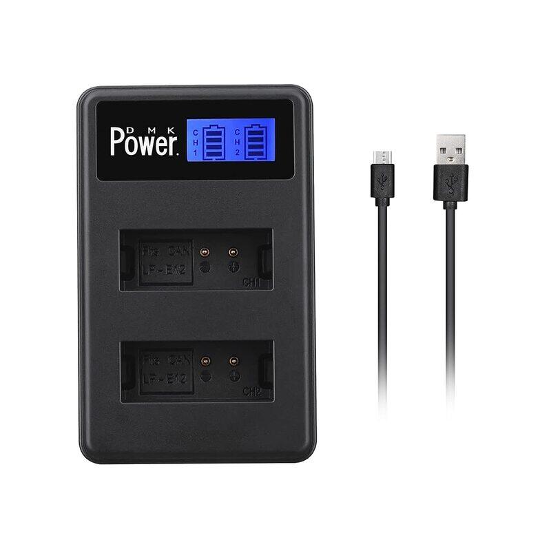 

DMK Power LP-E12 LCD Dual USB Charger Compatible with Canon LP-E12 & Canon EOS, Black