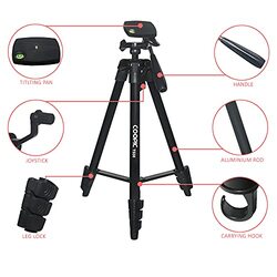 Coopic T530 Photography Lightweight Tripod & 52.5 Inch Aluminum Lightweight Portable Tripod with Mobile Holder for SLR/DSLR Camera/Smartphone’s/DV Video, Maximum Load 2kg, Black
