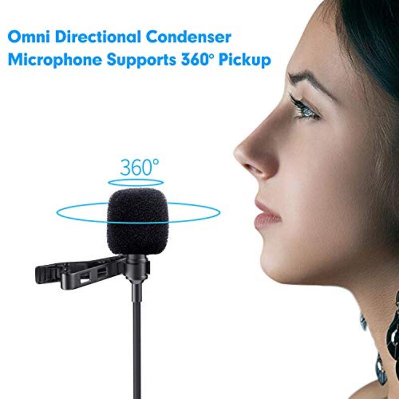 Coopic Lavalier Omni-Directional Lavalier Mic Lapel Clip-on Condenser Microphone for Camera, Laptop, Guitar, Black