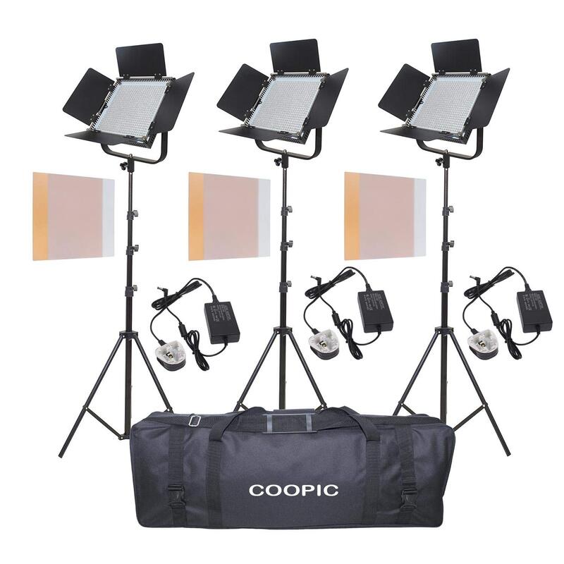 Coopic CP-600SII Professional LED Video Light Kit, 3 Piece, Black