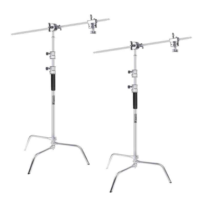 Coopic Stainless Steel C Stand with Holding Arm & Grip Head for Video Reflector Monolight Photography, 2 Piece, Silver