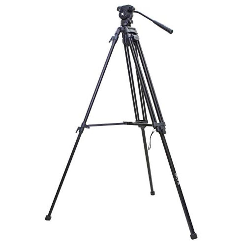 Coopic Professional Video Aluminum Tripod 3 Stage 3 Section Twin Legs with Detachable Fluid Drag Head & Quick Release Plate for Sony Canon Nikon DSLR Shooting, CP-VT10, Black