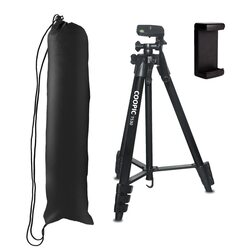 Coopic T530 Photography Lightweight Tripod & 52.5 Inch Aluminum Lightweight Portable Tripod with Mobile Holder for SLR/DSLR Camera/Smartphone’s/DV Video, Maximum Load 2kg, Black