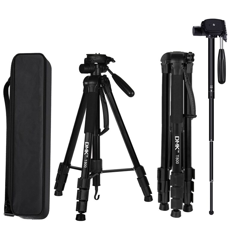DMK Power T800 Video Camera 3-in-1 Tripod & Monopod Lightweight Portable Tripod for SLR/DSLR Cameras, Black