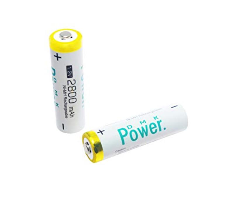 Dmkpower Rechargeable 2800 mAh 1.2V NiMH Low Self Discharge High Capacity AA Batteries, 2 Pieces, White