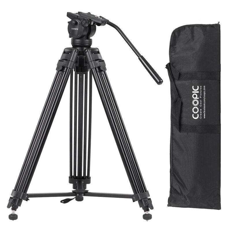 Coopic CP VT20 Professional 155cm Aluminium Alloy Video Camera Tripod with 360 Degree Fluid Pan, Black