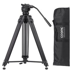 Coopic CP VT20 Professional 155cm Aluminium Alloy Video Camera Tripod with 360 Degree Fluid Pan, Black