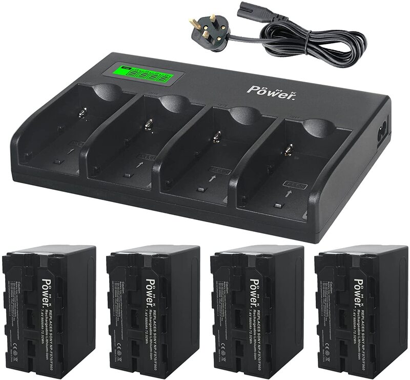 DMK Power 4-Channel Charger & NP-F970 9800mAh Batteries for LED Video Light & Monitor, Black