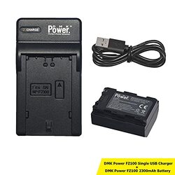 DMK Power NP-FZ100 Battery 2300mah & Single Slot USB Charger Compatible with Sony Digital Camera, Black