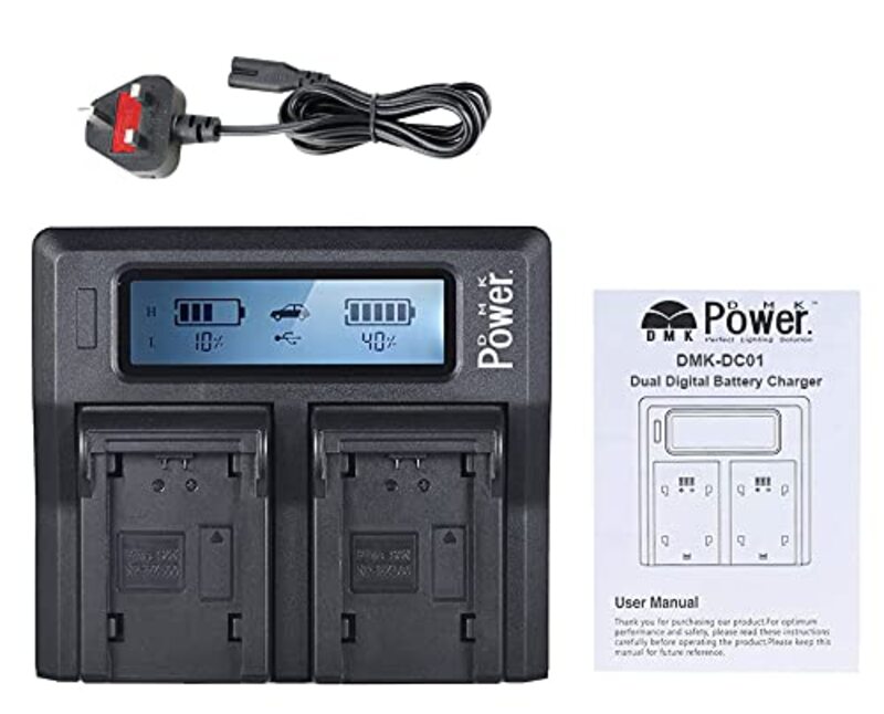 DMK Power DC-01 NP-FZ100 LCD Dual Digital Battery Charger, Black