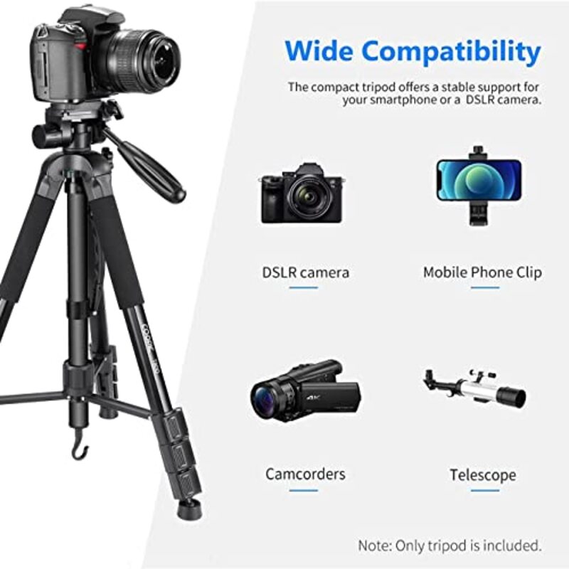 Coopic T800 2 in 1 Tripod & Monopod 69.5/176.5cm Lightweight Portable Tripod for SLR/DSLR Cameras with Tripod Bag, Black