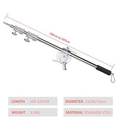 Coopic Heavy Duty 3-Sections Boom Arm Crossbar For Reflector, Silver