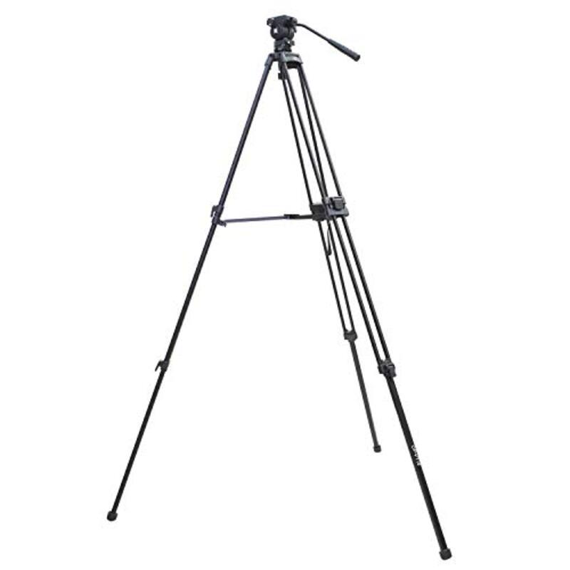 Coopic Professional Video Aluminum Tripod 3 Stage 3 Section Twin Legs with Detachable Fluid Drag Head & Quick Release Plate for Sony Canon Nikon DSLR Shooting, CP-VT10, Black