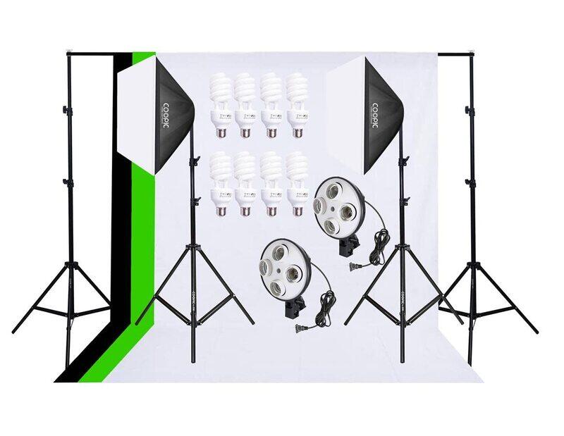 

Not Applicable Coopic S03 2 x 3m Background Support System With Continuous Lighting Kit for Photo Studio Product/Portrait/Video Shoot Photography, Black/White