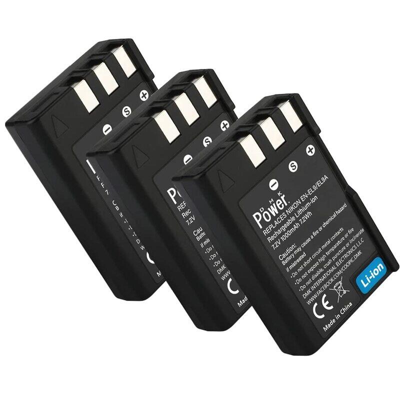 

DMK Power 3 Piece EN-EL9 Battery for Nikon D40, D40x, D60, D3000, D5000 Cameras, Black