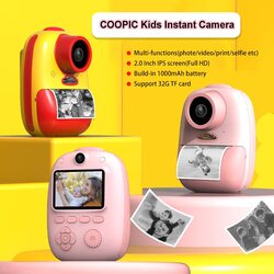 Coopic Children Instant Selfie Print Photo & Video Digital Camera, Full-HD, 1080P, Orange/Yellow