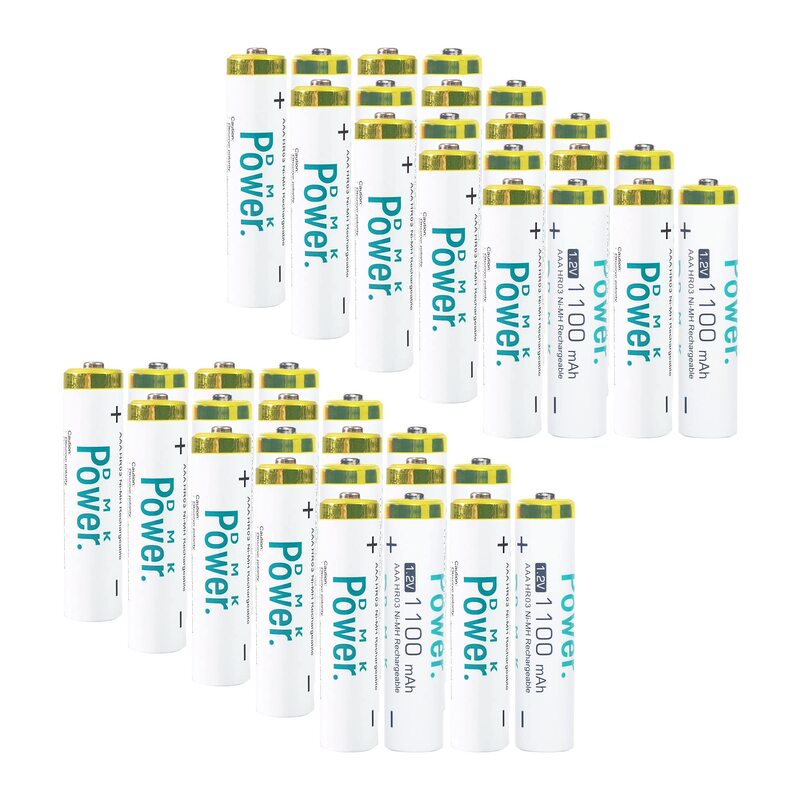 Dmkpower Rechargeable 1100 mAh Nimh 1.2V Low Self Discharge for AAA Battery, 40 Pieces, Multicolour