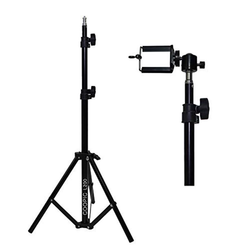 Coopic L200 Aluminium Alloy Adjustable Light Stand with Tripod Ball Head & Mobile Holder, Black