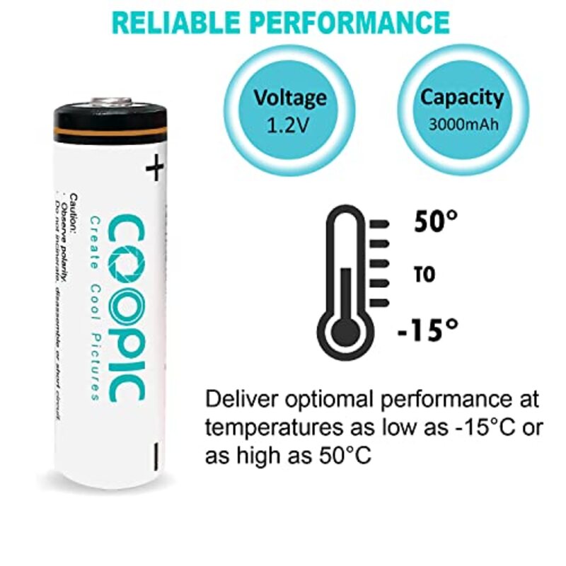 Coopic Create Cool Pictures AA RH6 Ni-MH Pre-charged type Rechargeable Battery, 3000mAh, 16 Pieces, White