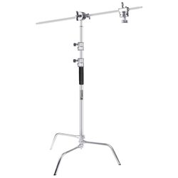 Coopic C Stand Stainless Steel Adjustable Height with Holding Arm & 2 Grip Head for Video Reflector/Moonlight/Photography, Silver