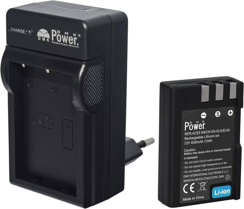 

DMK Power EN-EL9A Battery & TC600E Travel Charger Compatible with Nikon Digital SLR Camera, Black