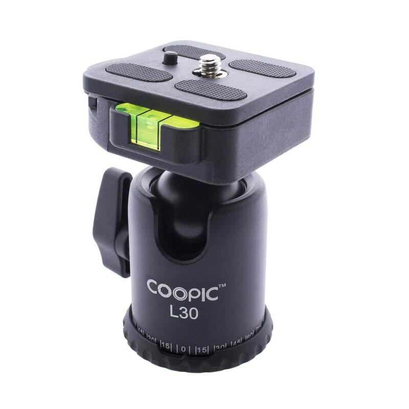Coopic L30 Camera Video Tripod Ball Head With 1/4-Inch Quick Shoe Plate & Bubble Level For Dslr Camera Tripod, 2 Piece, Black