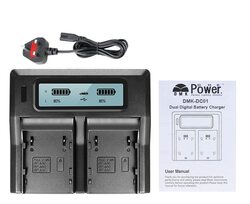 DMK Power DC-01 LCD Dual Battery Charger for Canon BP-A30, BP-A60, BP-A90 Battery CG-A10, CG-A20, Charger & Canon EOS, C200, EOS C200B, EOS C220B, Black