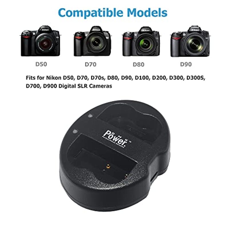 DMK Power EN-EL3E Dual Slot USB Charger Compatible with Nikon Digital SLR Camera, Black