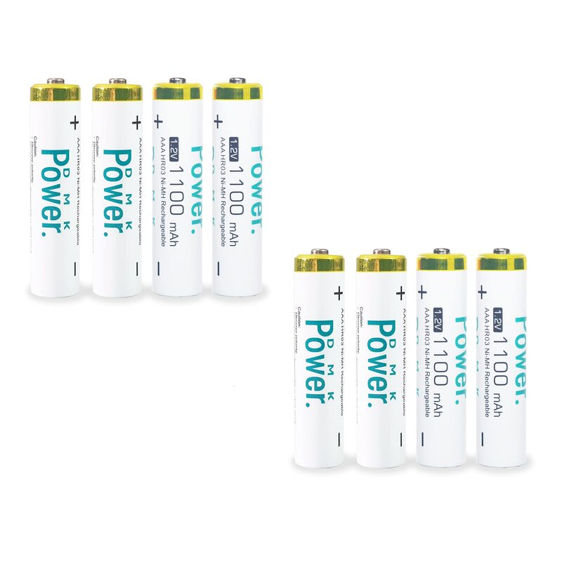 Dmkpower Rechargeable 1100 mAh Nimh 1.2V Low Self Discharge for AAA Battery, 8 Pieces, White