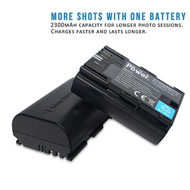 DMK Power 2-Piece LP-E6 LP E6N 2300mAh Battery With Dual USB Charger for Canon, Black