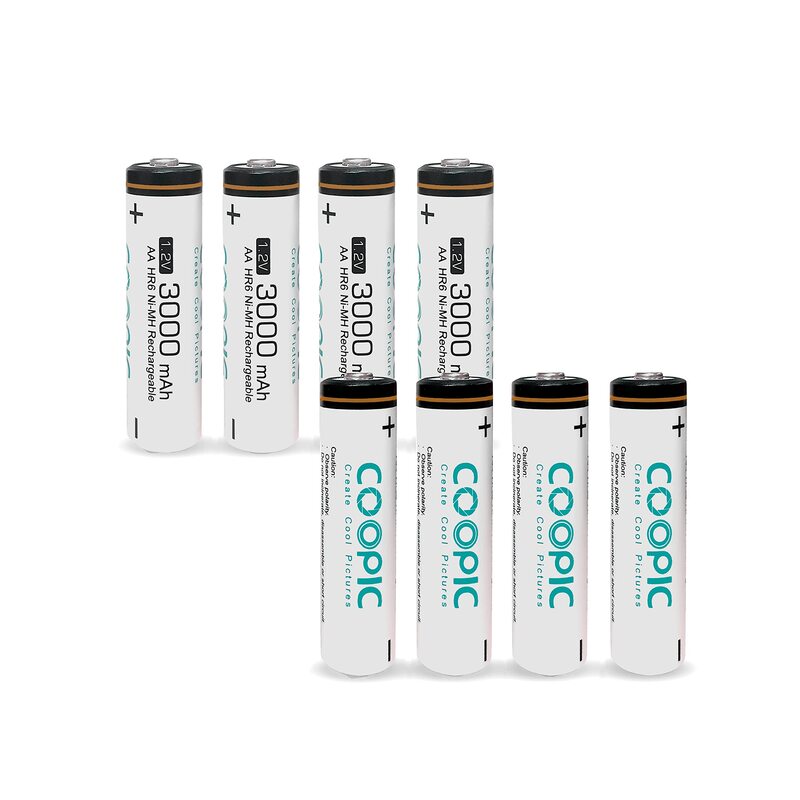 Coopic Create Cool Pictures AA RH6 Ni-MH Pre-charged type Rechargeable Battery, 3000mAh, 8 Pieces, White