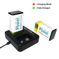 Dmkpower Rechargeable 950 mAh Nimh 9V Batteries with Battery Protection Box, 1 x TC9 Micro USB Charger compatible with rechargeable Lithium Battery, Multicolour