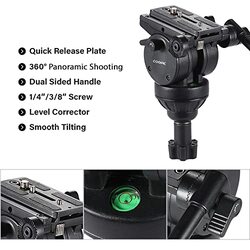 Coopic CP-VT20 Professional 155cm Aluminium Alloy Video Camera Tripod, Black