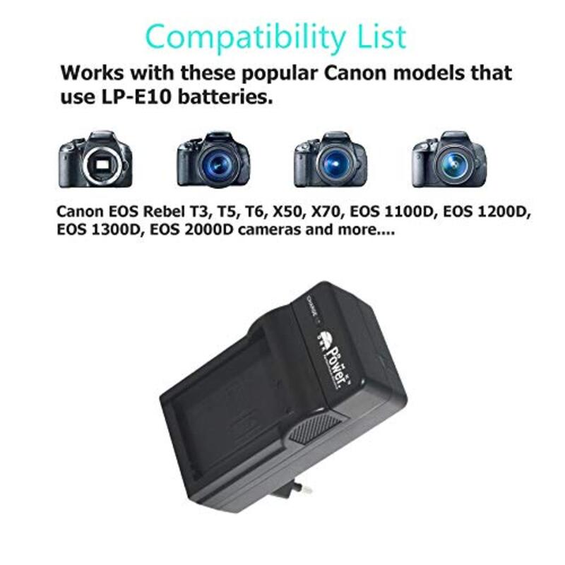 DMK Power LP-E10 Travel Battery Charger for Canon EOS Rebel T3/T5/T6/T7/Kiss X50/Kiss X70/EOS 1100D/EOS 1200D/EOS 1300D/EOS 2000D Digital Cameras, Black