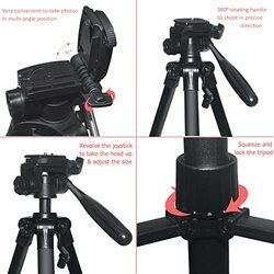 DMK Power T590 Portable Aluminum Camera Tripod with Carrying Bag & Mobile Holder for DSLR Camera with Carry Case, Black