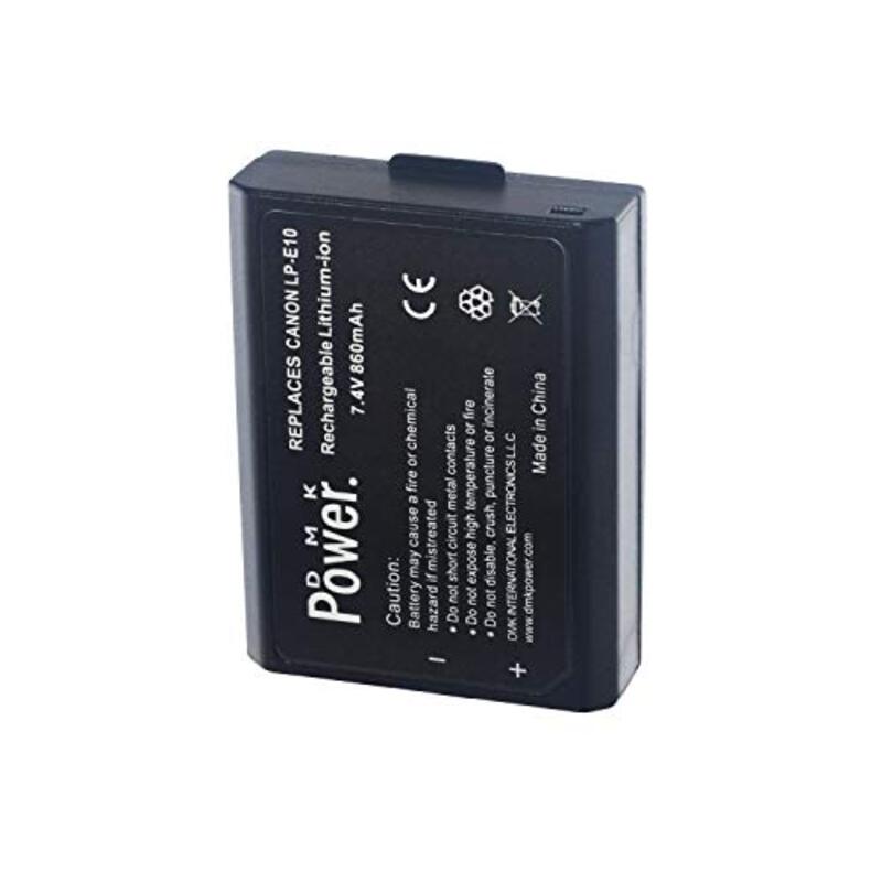 DMK Power LP-E10 860mAh Battery with Battery Charger for Canon EOS Rebel T3/T5/T6/T7/Kiss X50/Kiss X70/EOS 1100D/EOS 1200D/EOS 1300D/EOS 2000D Digital Cameras, Black