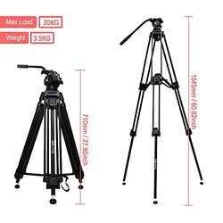 DMK Power VT20 Aluminum Alloy Professional Camera Video Tripod 3 Stage with Quick Release Plate, Black