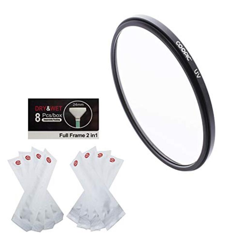 Coopic UV Lens Protective Filter with 8 Pieces Huanor HN7 24mm Dry & Wet Swabs, 72mm, Black