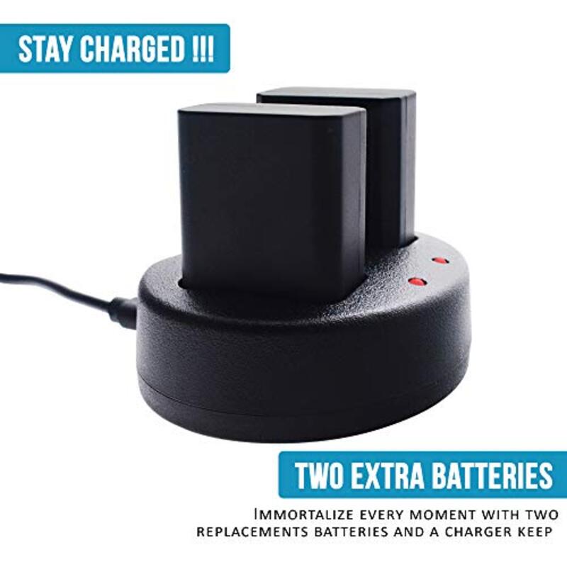 DMK Power 2-Piece NP-FW50 1450mAh Camera Battery With Double USB Charger Set for Sony, Black