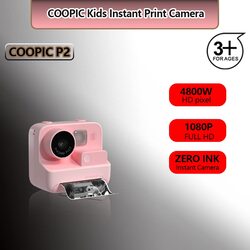 Coopic Children Instant Selfie Print Photo & Video Digital Camera, Full-HD with 32GB Micro SD, 1080P, Pink for, Pink