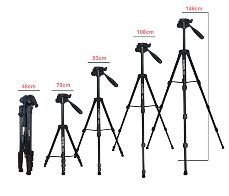 Coopic T690 Light Weight Portable Aluminum Camera Tripod for Canon Nikon Sony DSLR Camera with Carry Case, Black