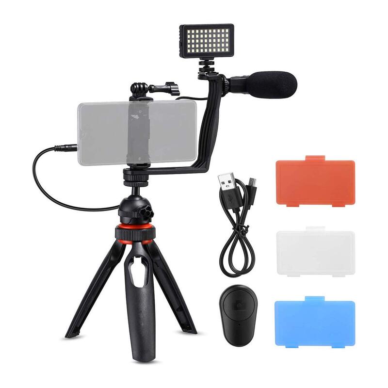 Coopic 4 in 1 Vlogging Live Broadcast Led Selfie Light Smartphone Video Rig Kits, Multicolour