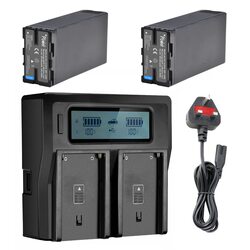 DMK Power 2 Piece BP-U90 Higher Capacity 10130mAh Rechargeable Battery & DC-01 LCD Dual Battery Charger for Sony PMW-100, PMW-150, PMW-160, PMW-200, PMW-300, PMW-EX1, Black