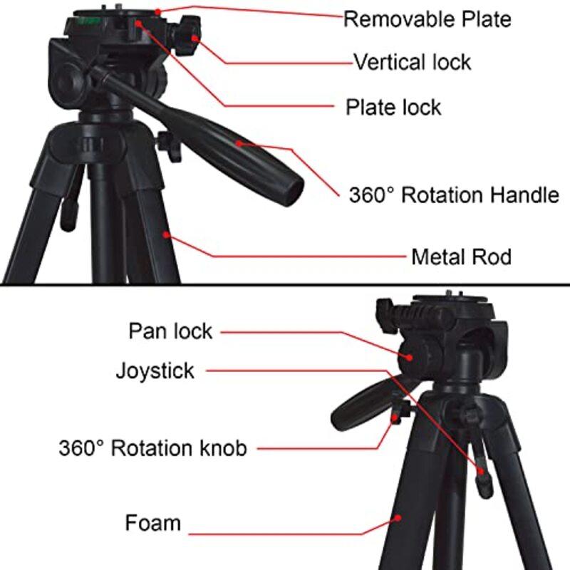 Coopic T700 Light Weight Portable Aluminum Camera Tripod for Canon Nikon Sony DSLR Cameras, Black