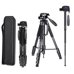 Coopic T800 Portable 69.5inch Aluminium Alloy Camera Tripod Monopod with 3-Way Swivel Pan Head Bag for DSLR Camera Video Camcorder Load, Black