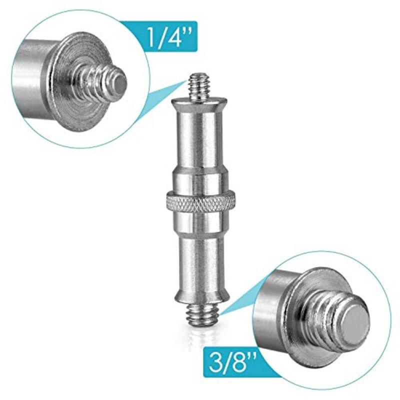 Coopic Standard Metal Male Convertor Threaded Screw Adapter Spigot Stud for Studio Light Stand, 2 Piece, Silver